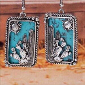 Turquoise and Silver Southwestern Cactus Earrings